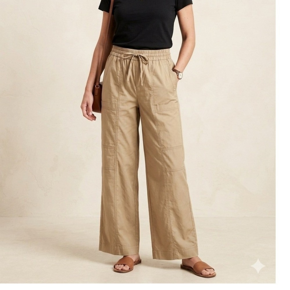 Banana Republic Women Tan Wide Leg Utility Cargo Pants Mid-Rise Small NWT